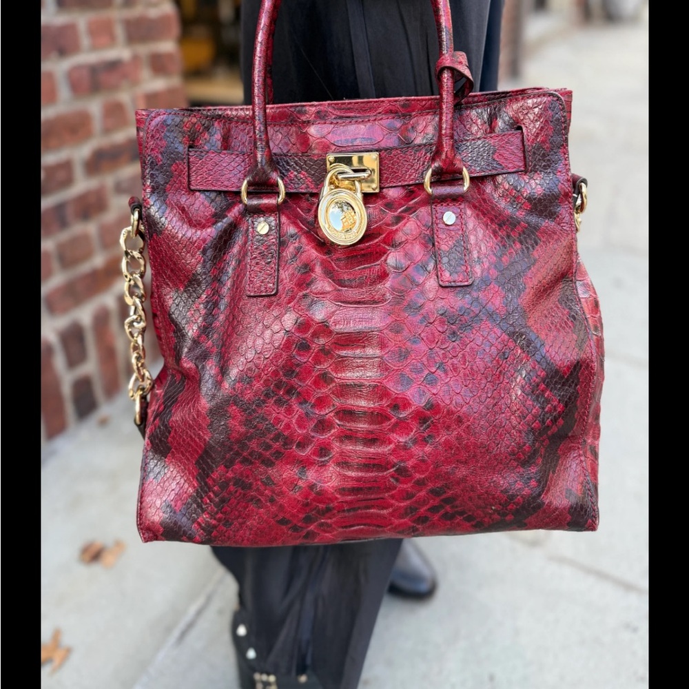 Michael Kors Red Python-Embossed Leather Tote - Picture 10 of 10